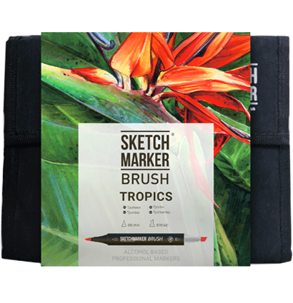Набор маркеров Sketchmarker Brush / Скетчмаркер Браш "Tropics - Тропики" 36 цветов в сумке