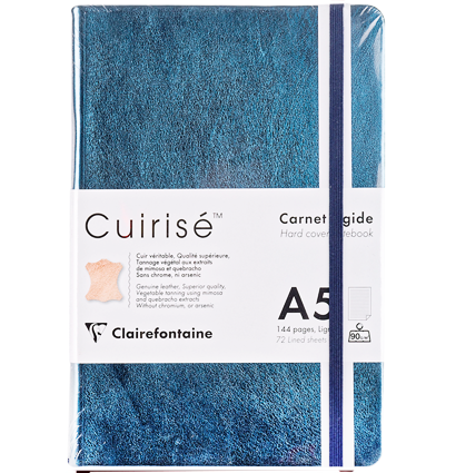 Записная книжка голубая из натуральной кожи Cuirise ClaireFontaine в линейку А5 / 72 листа / 90 гм