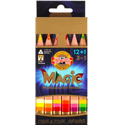 Набор толстых цветных карандашей Koh-I-Noor Magic 13 цветов с точилкой и ластиком