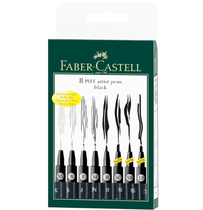 Набор черных линеров и брашпенов  Faber-Castell Pitt Artist Pen 8 штук