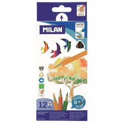 Карандаши акварельные Milan Watersoluble 12 цветов трехгранные + кисть