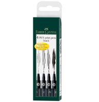 Набор черных линеров и брашпен  Faber-Castell Pitt Artist Pen 4 штуки