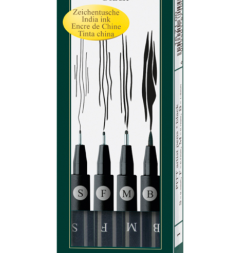 Набор черных линеров и брашпен  Faber-Castell Pitt Artist Pen 4 штуки