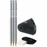 Набор чернографитных карандашей Faber-Castell Grip 3 штуки с ластиком, точилкой и линейкой купить в магазине Скетчинг Про