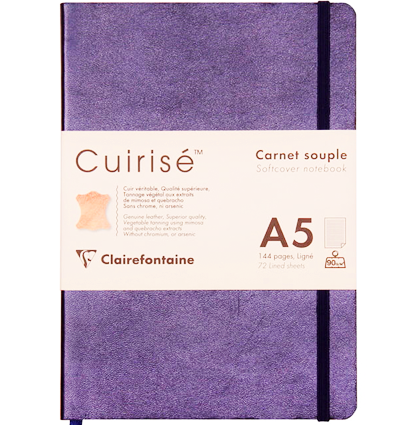 Записная книжка фиолетовая из натуральной кожи Cuirise ClaireFontaine в линейку А5 / 72 листа / 90 гм