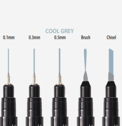 Набор серых линеров Touch Liner Cool Gray разной толщины + брашпен // 5 штук