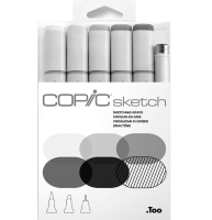 Набор маркеров COPIC SKETCH 5 Sketching Grays с кистью и линер 0.5 мм (серые)
