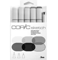 Набор маркеров COPIC SKETCH 5 Sketching Grays с кистью и линер 0.5 мм (серые)