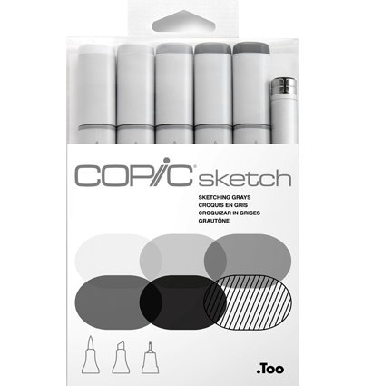 Copic Sketch 5 Sketching Grays набор маркеров серых оттенков и линер 0.5 мм для скетчей