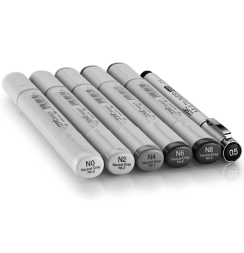 Набор маркеров COPIC SKETCH 5 Sketching Grays с кистью и линер 0.5 мм (серые)