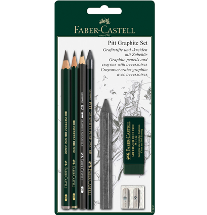 Набор чернографитных карандашей Faber-Castell Pitt Graphite 5 штук с ластиком и точилкой