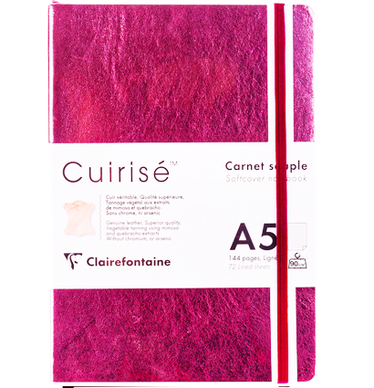 Записная книжка красная из натуральной кожи Cuirise ClaireFontaine в линейку А5 / 72 листа / 90 гм