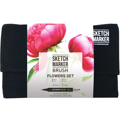 Набор маркеров Sketchmarker Brush / Скетчмаркер Браш "Flowers - Цветы" 24 цвета в сумке