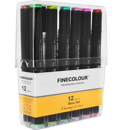 FINECOLOUR BRUSH MINI 12 маркеров "Базовые" набор в кейсе