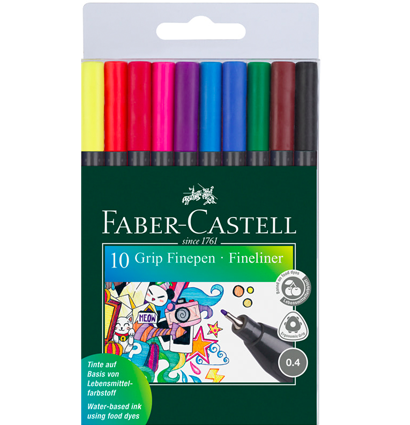 Набор капиллярных ручек Faber-Castell Grip Fineliner 10 цветов перо 0.4 мм