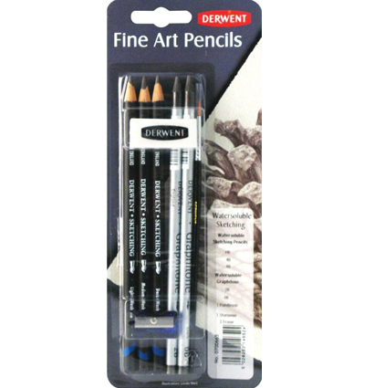 Набор чернографитных водорастворимых карандашей Derwent Sketching Watersoluble с точилкой, кистью и ластиком