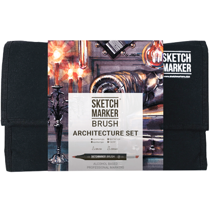 Набор маркеров Sketchmarker Brush / Скетчмаркер Браш "Architecture - Архитектура" 24 цвета в сумке