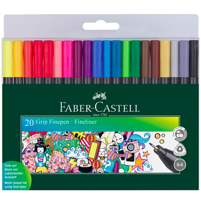 Набор капиллярных ручек Faber-Castell Grip Fineliner 20 цветов перо 0.4 мм