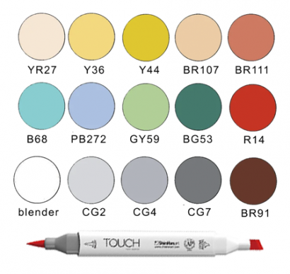 Набор маркеров Touch Brush для онлайн-курса Жени Липатовой «АрхиСкетч» 15 цветов