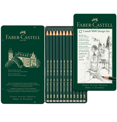 Набор чернографитных карандашей Faber-Castell 9000 Design Set 12 штук в пенале
