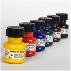 Тушь акриловая плакатная Koh-I-Noor Drawing Ink набор 6 цветов