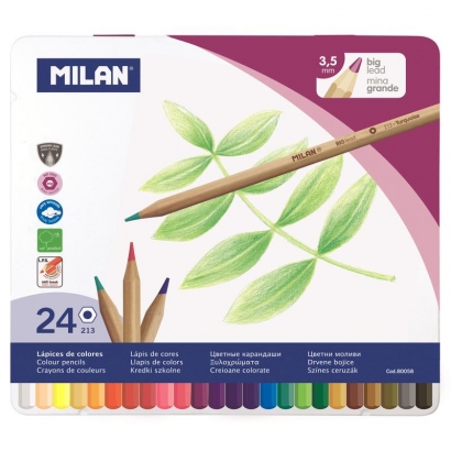 Набор цветных карандашей MILAN Big Lead 24 цвета в пенале грифель 3.5 мм