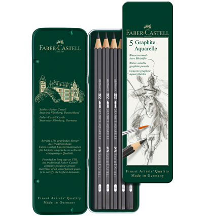 Набор чернографитных акварельных карандашей Faber-Castell Graphite Aquarelle 5 штук в пенале