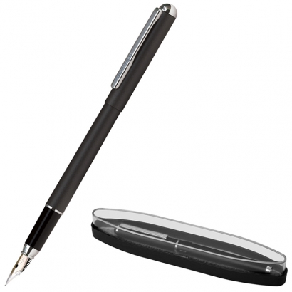 Ручка перьевая Berlingo Silver Prestige синяя 0,8 мм корпус черный/хром в футляре