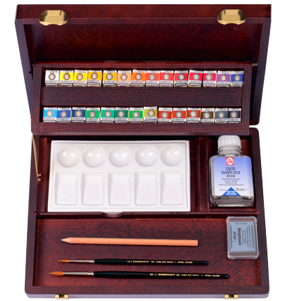 Акварель Rembrandt Water Colour Box Master Royal Talens набор 28 цветов в деревянном этюднике