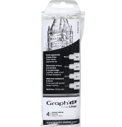 Набор черных линеров Graph'It Liner 4 штуки с перьями разной толщины (0.03мм, 0.1мм, 0.3мм, 0.5мм)