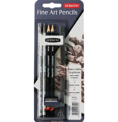 Набор графитовых карандашей Derwent Graphitone 4 штуки с ластиком и точилкой