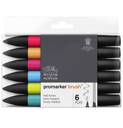 Набор маркеров Promarker Brush Winsor & Newton 6 Mid Tones средние оттенки