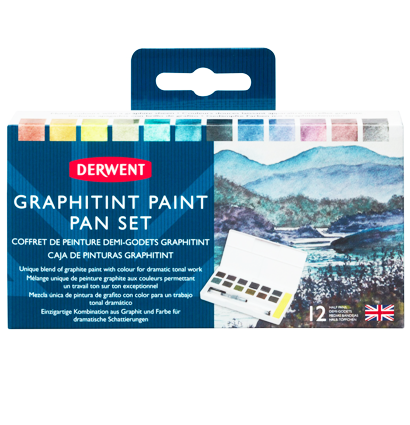 Набор акварельных блоков Derwent Graphitint 12 цветов на основе графита в кейсе