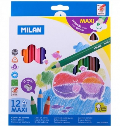 Набор цветных карандашей MILAN Maxi 12 цветов в картонной упаковке с точилкой