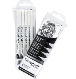 Набор черных линеров Graph'It Brush Liner 4 штуки с пером-кистью (серые+черный)