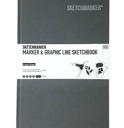 Скетчбук Sketchmarker Marker & Graphic Line универсальный угольный с твёрдой обложкой 17х25 см / 44 листа / 180 гм
