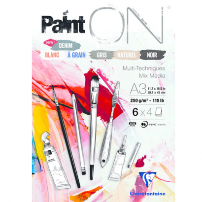 Альбом для смешанных техник Paint'On ClaireFontaine 6 цветов бумаги А3 / 24 листа / 250 гм