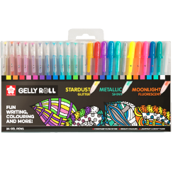 Набор гелевых ручек Sakura Gelly Roll 24 цвета (яркие+глиттер+металлик)