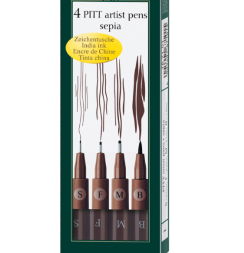 Набор линеров и брашпенов "Сепия" Faber-Castell Pitt Artist Pen 4 штуки
