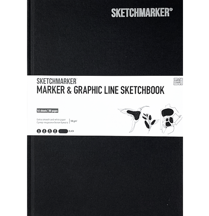 Скетчбук Sketchmarker Marker & Graphic Line универсальный чёрный с твёрдой обложкой 17х25 см / 44 листа / 180 гм