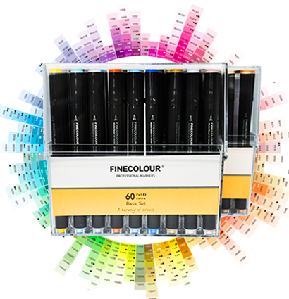 Набор маркеров для рисования Finecolour Brush Mini 60 цветов в кейсе