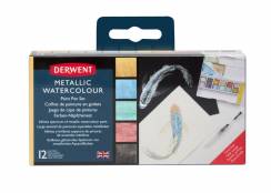 Акварель металлик Derwent Inktense Metallic набор 12 цветов в кейсе