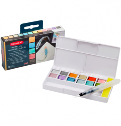 Акварель металлик Derwent Inktense Metallic набор 12 цветов в кейсе