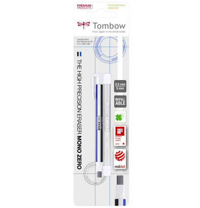 Комплект Tombow Mono Zero Eraser ластик-ручка + сменные ластики 2 шт (прямоугольный ластик) 