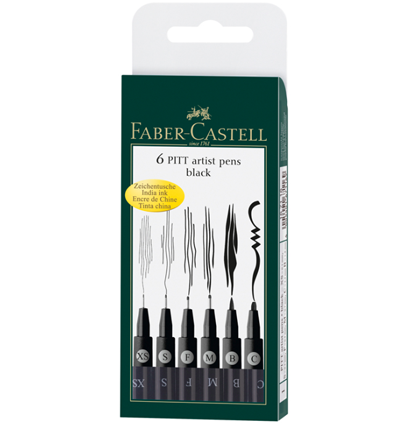 Набор черных линеров и брашпенов  Faber-Castell Pitt Artist Pen 6 штук