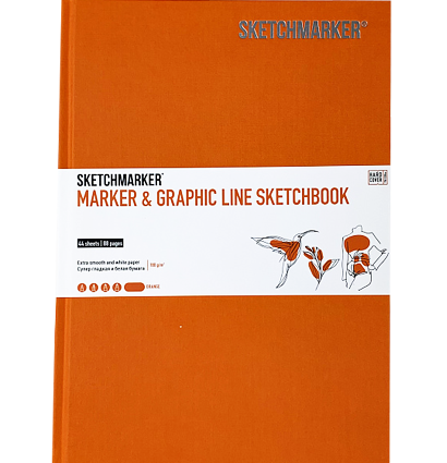 Скетчбук Sketchmarker Marker & Graphic Line универсальный оранжевый с твёрдой обложкой 17х25 см / 44 листа / 180 гм