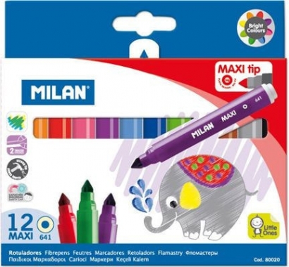 Фломастеры Milan Maxi 12 цветов на водной основе