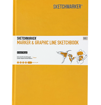 Скетчбук Sketchmarker Marker & Graphic Line универсальный жёлтый с твёрдой обложкой 17х25 см / 44 листа / 180 гм