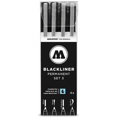 Набор черных линеров Molotow BLACKLINER set 3 4 штуки