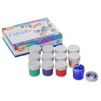 Гуашь Гамма Классическая для рисования набор из 12 цветов в баночках 20 мл